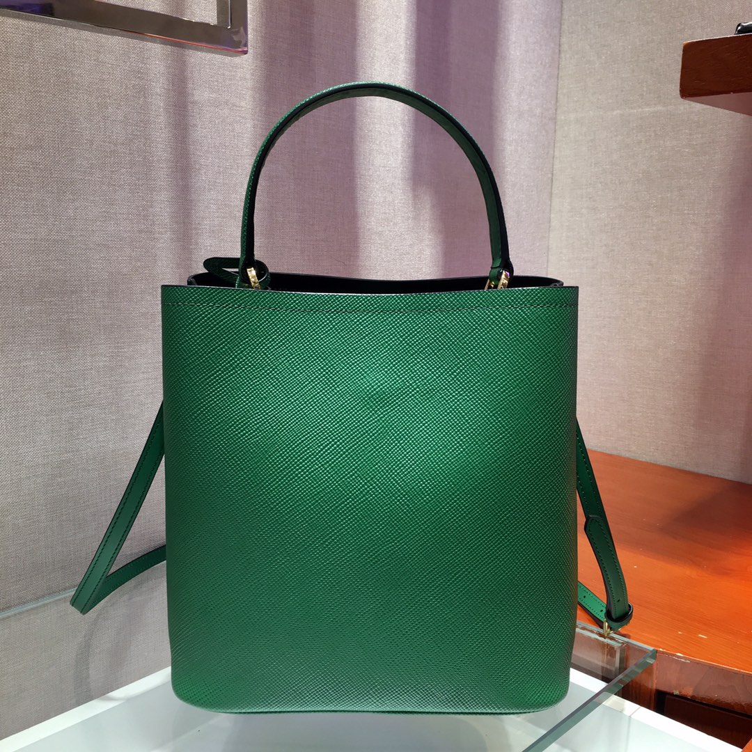 Prada Medium Panier Saffiano Leather Bag Green/Black 1BA212